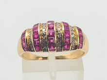 Load image into Gallery viewer, 5984: Vintage: 18ct Gold Art Deco Style Rubies Diamonds Cocktail Ring- sparkling symmetry, lovely stones
