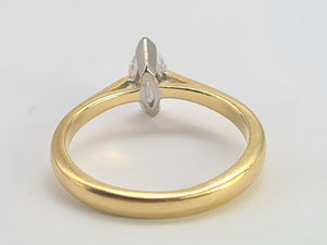 0109:Vintage 18ct Gold Marquise Cut Diamond Solitaire- 0.41ct, VS2 clarity, colour E/F stone