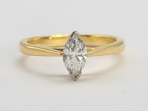 0109:Vintage 18ct Gold Marquise Cut Diamond Solitaire- 0.41ct, VS2 clarity, colour E/F stone