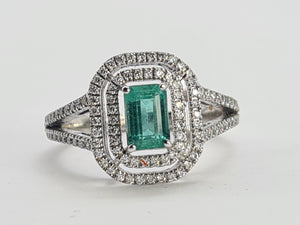 0137: 18ct White Gold Emerald Diamonds Art Deco  Style Ring- truly exquisite