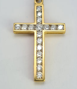 0924: Vintage & Exquisite; 1.5ct Diamonds Cross Pendant & Necklace 18ct Gold- Elegance personified