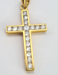 0924: Vintage & Exquisite; 1.5ct Diamonds Cross Pendant & Necklace 18ct Gold- Elegance personified