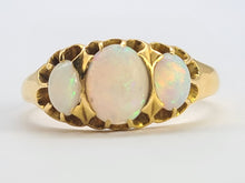 Load image into Gallery viewer, 0575:Antique; 18ct Gold Vivid White Opals Trilogy Ring- Date- Mark 1908
