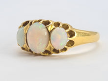 Load image into Gallery viewer, 0575:Antique; 18ct Gold Vivid White Opals Trilogy Ring- Date- Mark 1908
