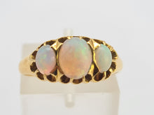 Load image into Gallery viewer, 0575:Antique; 18ct Gold Vivid White Opals Trilogy Ring- Date- Mark 1908
