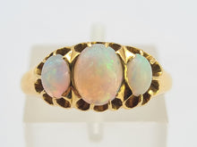 Load image into Gallery viewer, 0575:Antique; 18ct Gold Vivid White Opals Trilogy Ring- Date- Mark 1908
