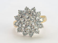 Load image into Gallery viewer, 0728: Vintage; 9ct Gold Blue Aquamarines Flower Head Cluster Ring
