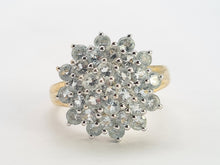 Load image into Gallery viewer, 0728: Vintage; 9ct Gold Blue Aquamarines Flower Head Cluster Ring
