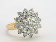 Load image into Gallery viewer, 0728: Vintage; 9ct Gold Blue Aquamarines Flower Head Cluster Ring
