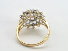 Load image into Gallery viewer, 0728: Vintage; 9ct Gold Blue Aquamarines Flower Head Cluster Ring
