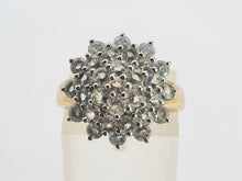 Load image into Gallery viewer, 0728: Vintage; 9ct Gold Blue Aquamarines Flower Head Cluster Ring
