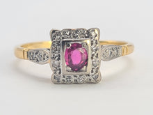 Load image into Gallery viewer, 0669: Art Deco- 18ct Gold Ruby 18 Diamonds Geometric Set ring,
