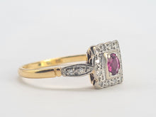 Load image into Gallery viewer, 0669: Art Deco- 18ct Gold Ruby 18 Diamonds Geometric Set ring,
