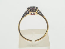 Load image into Gallery viewer, 0669: Art Deco- 18ct Gold Ruby 18 Diamonds Geometric Set ring,
