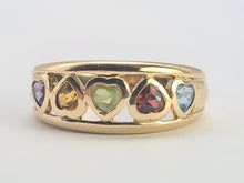 Load image into Gallery viewer, 0734: Vintage: 9ct Gold Heart Cut Muti-Gems Stacker/Dress Ring- beautifully matched
