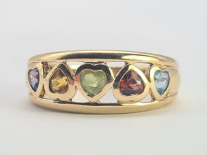 0734: Vintage: 9ct Gold Heart Cut Muti-Gems Stacker/Dress Ring- beautifully matched