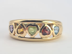 0734: Vintage: 9ct Gold Heart Cut Muti-Gems Stacker/Dress Ring- beautifully matched