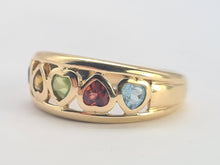 Load image into Gallery viewer, 0734: Vintage: 9ct Gold Heart Cut Muti-Gems Stacker/Dress Ring- beautifully matched
