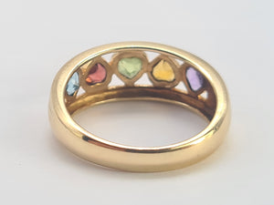 0734: Vintage: 9ct Gold Heart Cut Muti-Gems Stacker/Dress Ring- beautifully matched