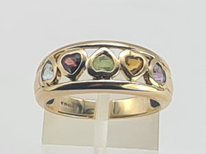 0734: Vintage: 9ct Gold Heart Cut Muti-Gems Stacker/Dress Ring- beautifully matched