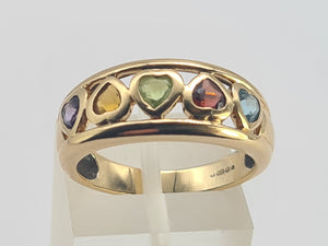 0734: Vintage: 9ct Gold Heart Cut Muti-Gems Stacker/Dress Ring- beautifully matched