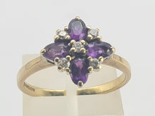 Load image into Gallery viewer, 0736: Vintage; 9ct Gold Rich Purple Amethyst Diamonds Geometric Set Cocktail Ring- sparkling symmetry
