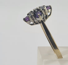 Load image into Gallery viewer, 0736: Vintage; 9ct Gold Rich Purple Amethyst Diamonds Geometric Set Cocktail Ring- sparkling symmetry
