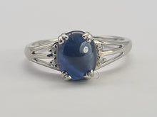 Load image into Gallery viewer, 0738: Vintage: 9ct Gold Cabochon French Blue Sapphire Diamonds Ring- crisp, clean , eye candy
