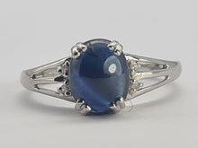 Load image into Gallery viewer, 0738: Vintage: 9ct Gold Cabochon French Blue Sapphire Diamonds Ring- crisp, clean , eye candy
