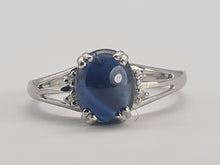 Load image into Gallery viewer, 0738: Vintage: 9ct Gold Cabochon French Blue Sapphire Diamonds Ring- crisp, clean , eye candy
