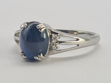 Load image into Gallery viewer, 0738: Vintage: 9ct Gold Cabochon French Blue Sapphire Diamonds Ring- crisp, clean , eye candy
