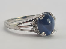 Load image into Gallery viewer, 0738: Vintage: 9ct Gold Cabochon French Blue Sapphire Diamonds Ring- crisp, clean , eye candy
