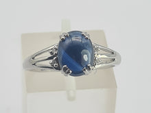 Load image into Gallery viewer, 0738: Vintage: 9ct Gold Cabochon French Blue Sapphire Diamonds Ring- crisp, clean , eye candy
