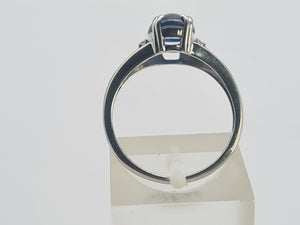 0738: Vintage: 9ct Gold Cabochon French Blue Sapphire Diamonds Ring- crisp, clean , eye candy