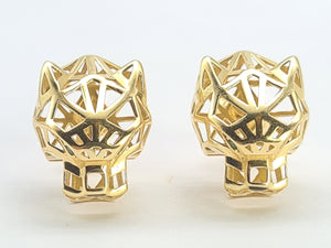 0833: Vintage: 18ct Gold Leopard Head Stud Earrings- exceptional detail