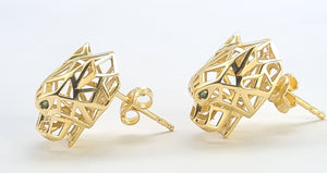 0833: Vintage: 18ct Gold Leopard Head Stud Earrings- exceptional detail