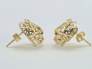 0833: Vintage: 18ct Gold Leopard Head Stud Earrings- exceptional detail