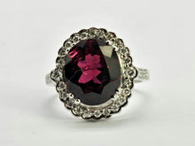 Load image into Gallery viewer, 0791: Vintage: 18ct White Gold Red Garnet Diamonds Cocktail Ring- very fine example
