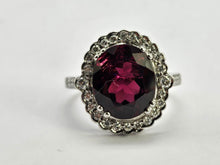 Load image into Gallery viewer, 0791: Vintage: 18ct White Gold Red Garnet Diamonds Cocktail Ring- very fine example
