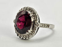 Load image into Gallery viewer, 0791: Vintage: 18ct White Gold Red Garnet Diamonds Cocktail Ring- very fine example
