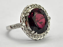 Load image into Gallery viewer, 0791: Vintage: 18ct White Gold Red Garnet Diamonds Cocktail Ring- very fine example
