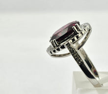 Load image into Gallery viewer, 0791: Vintage: 18ct White Gold Red Garnet Diamonds Cocktail Ring- very fine example
