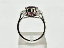 Load image into Gallery viewer, 0791: Vintage: 18ct White Gold Red Garnet Diamonds Cocktail Ring- very fine example
