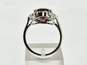 0791: Vintage: 18ct White Gold Red Garnet Diamonds Cocktail Ring- very fine example