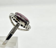 Load image into Gallery viewer, 0791: Vintage: 18ct White Gold Red Garnet Diamonds Cocktail Ring- very fine example
