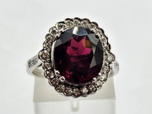 Load image into Gallery viewer, 0791: Vintage: 18ct White Gold Red Garnet Diamonds Cocktail Ring- very fine example
