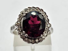 Load image into Gallery viewer, 0791: Vintage: 18ct White Gold Red Garnet Diamonds Cocktail Ring- very fine example
