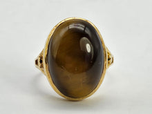 Load image into Gallery viewer, 0893: Vintage: 9ct Gold Cabochon Cut Eye of the Tiger Ring-  smooth &amp; mesmeric
