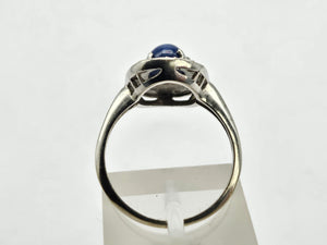 0923: Vintage: 14ct White Gold Cornflower Blue Star Sapphire Diamonds Ring- very special