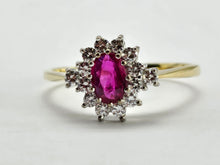 Load image into Gallery viewer, 0926: Vintage: 18ct Gold Blood Red Ruby Diamonds Flower Head Ring
